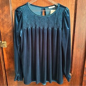 Reborn Teal Velour Smocked Blouse